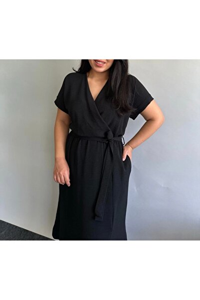 NİLS FASHİON Plus Size Belted Aerobin Dress