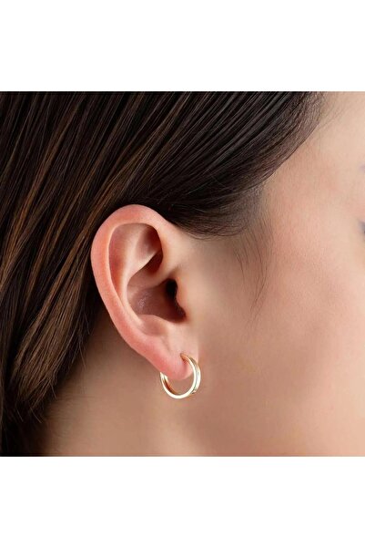 Bayar Gold 14 Ayar Altın Düz Halka Gizli Kilit Küpe TEKLİ 1.5 cm