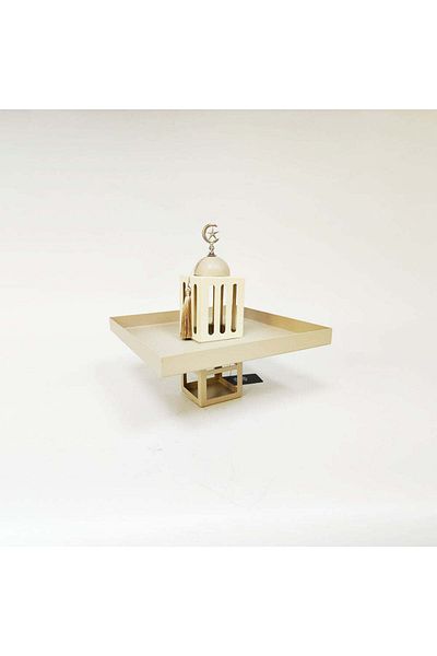 Living Square Steel Incense Burner with Islamic Style, Cream Color