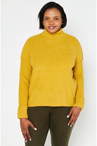 Esprit سترة نسائية محبوكة برقبة عالية، باللون الذهبي