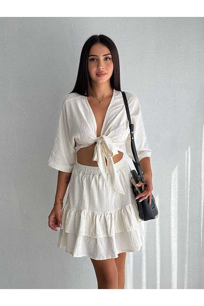 YAKAMOZ34BUTİK Tie-Up Bottom Top Shorts Suit