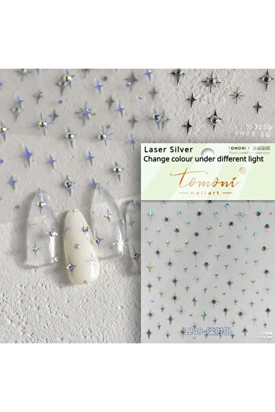 NAILFYOU TO3249 قطعة واحدة من ملصقات الأظافر الفضية 5D المعدنية الصغيرة ملصقا...