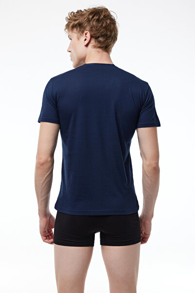 Malabadi Men's Navy Blue 2-Pack V-Neck Modal Thin Summer Cool T-Shirt 2m085