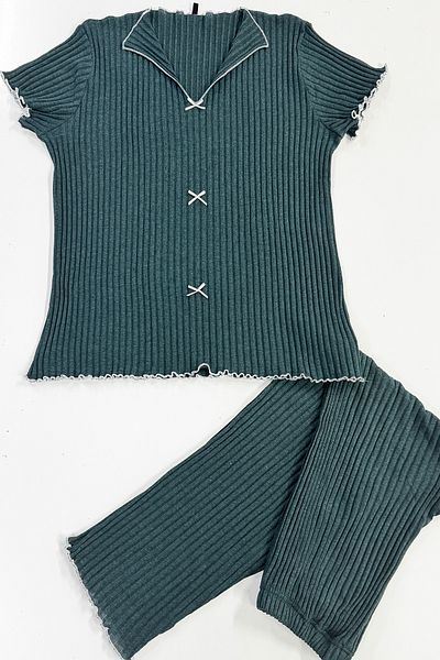Siyah İnci Costum de pijama cu fundă subțire de sezon verde petrol7879