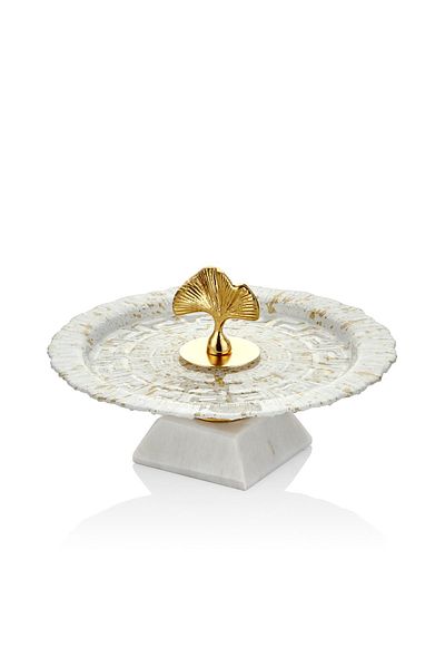 SETABIANCA Marble Pedestal Mushroom Handle Serving Plate White 22*22*12 cm