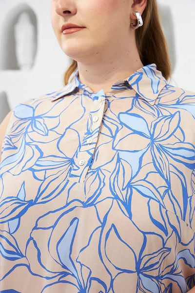RMG Zero Sleeve Plus Size Blouse - Indigo - Collar Pattern
