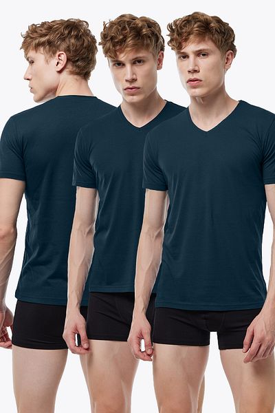 Malabadi Ανδρικό καπνιστό 3 τεμάχιο V-λαιμόκοψη Modal Thin Summer Cool T-shirt 3m085