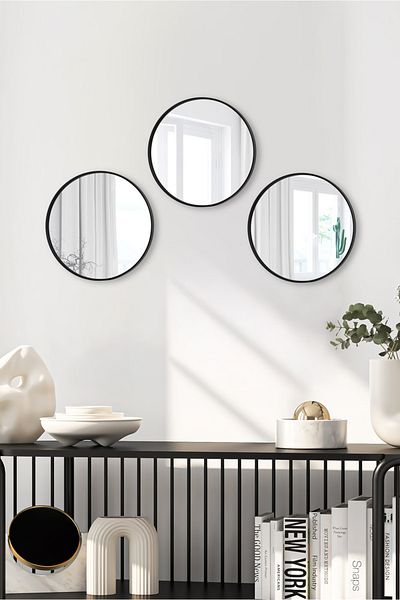 Leila Home Round Mirrored Presentation Holder Black 24X24 Coffee and Tea Presentation