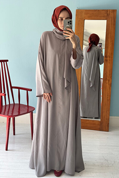 Mevra Şal Yaka Ferace Elbise Açık Gri