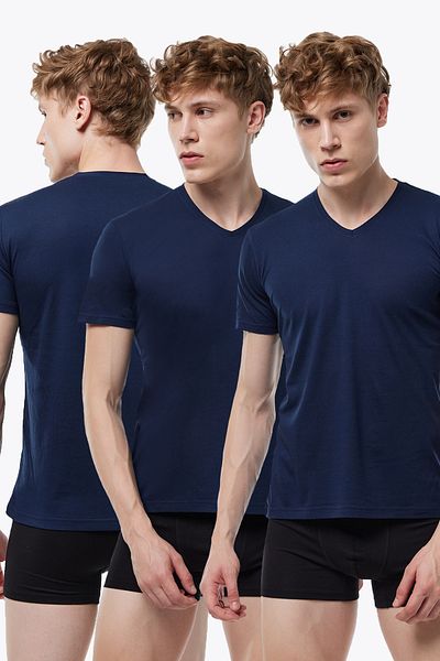 Malabadi Ανδρικό μπλουζάκι Navy Blue 3 τεμαχίων με λαιμόκοψη V Modal Thin Summer Coolness T-shirt 3m085