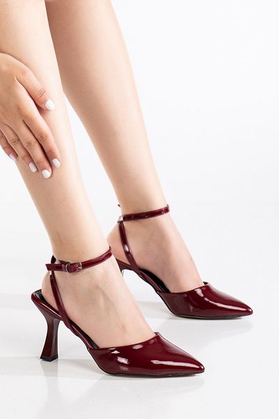 Von Bond Algave Women's Patent Leather Buckle Ankle Strap Black Heeled Shoes