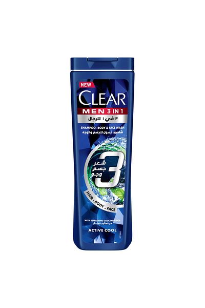 Clear Men 3in1 Active Cool Shampoo Body & Face Wash 400 ml