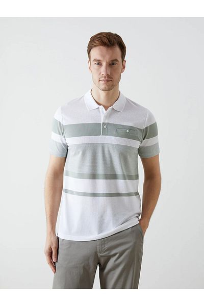 LC Waikiki Tricou pentru bărbați, cu mânecă scurtă, cu gât polo clasic, cu dungi piqué