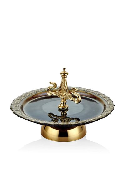 SETABIANCA Fringe Handled Vetro Footed Serving Plate Black Gold 21*21*13 cm