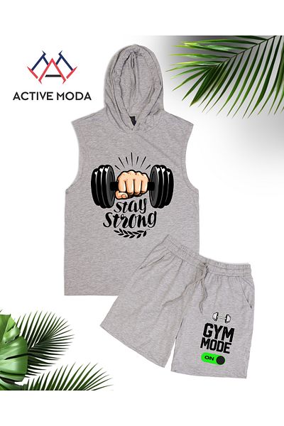 ACTIVE MODA -Women's Printed Stay Strong Short Sleeve Tshirt-Shorts Set 2 Pcs Large Size Oversized