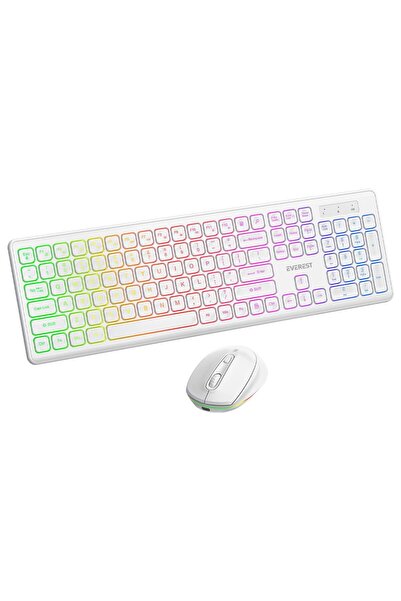 Everest KM-319BT Beyaz 2.4G+BT1+BT2 Çoklu Cihaz Bağlantılı Q Set Kablosuz Klavye + Mouse