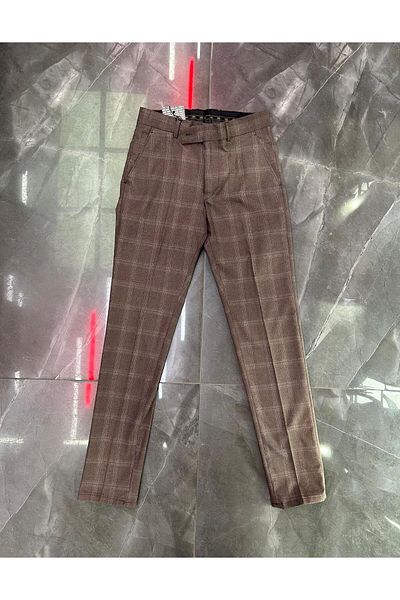 WKM Men's Summer Slim Fit Cut Lycra Ankle Length Plaid Fabric Trousers