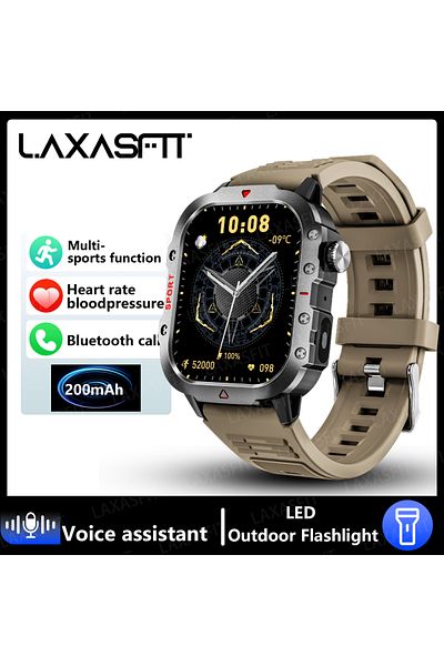 LAXASFIT Brownish LAXASFIT New Military Smart Watch Men Outdoor Sports Fitness Tracker Health Monitor 2.19 in