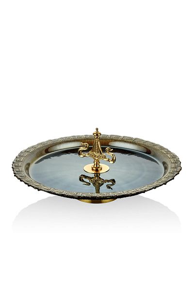 SETABIANCA Fringe Handled Vetro Footed Presentation Plate Black Gold 33*33*14 cm