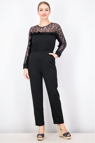 Uterqüe Women Textured Long Sleeveless Jumpsuit, Black