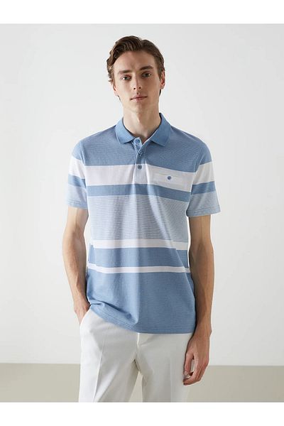 LC Waikiki Tricou pentru bărbați, cu mânecă scurtă, cu gât polo clasic, cu dungi piqué