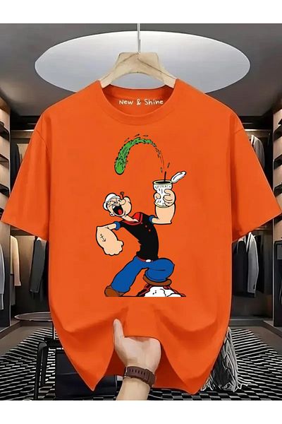 New Shine Popeye Popeye Printed Large Size Oversize T-Shirt