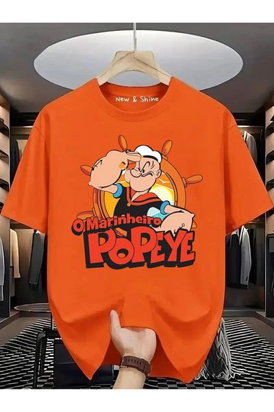 New Shine Popeye Popeye Printed Large Size Oversize T-Shirt