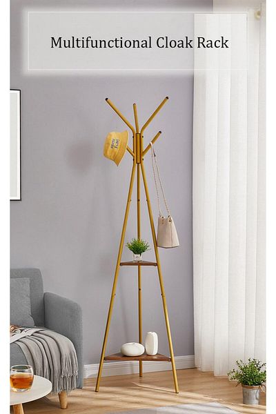 COOYA 3-Pronged Metal Coat Rack, With 2 storage Shelves, 50x50x180 cm, Minimalist, Hanger, for Home