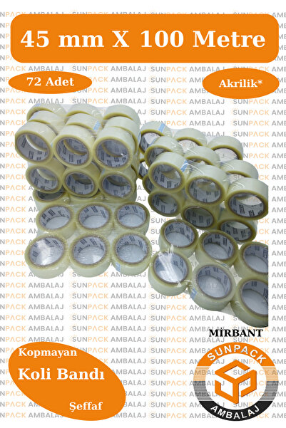 MİR BANT Akrilik Koli Bandı 45mm X 100m Şeffaf (72 Adet) - Kopmayan Güçlü Kol...