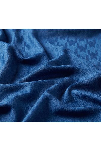 ipekevi Şal de mătase din lână cu model Ocean Blue Houndstooth