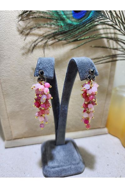 TMD AKSESUAR Pink Quartz Natural Stone Grape Earrings