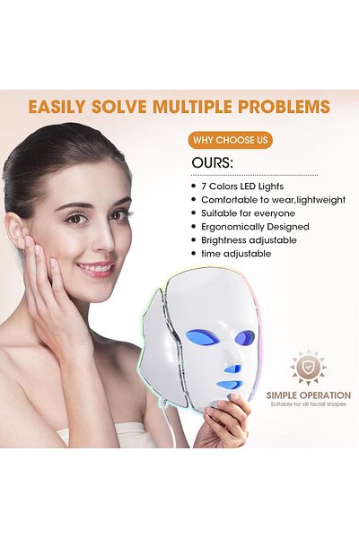 fulina Blue Red Light Therapy Mask for Face, 7 Colors LED Light Therapy,Skin Care for Face and Neck at Home