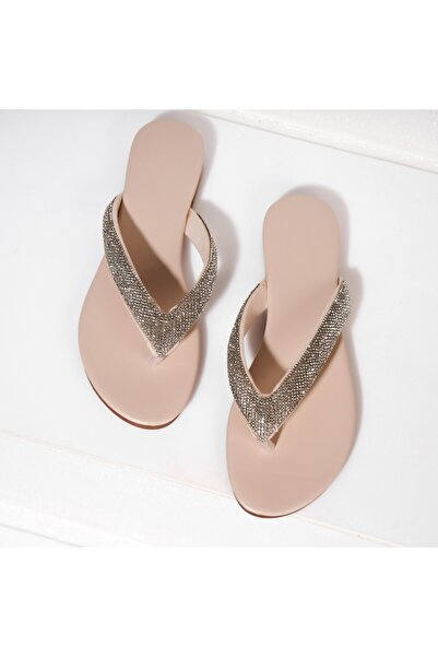 Joana Μπεζ παντόφλες/σαγιονάρες από οικολογικό δέρμα Jerzey