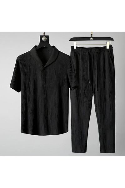 SeusCraft Bürümcük Crinkle T-Shirt Trousers Set - Black Regular Baby Collar