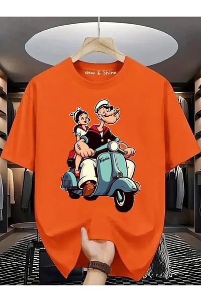 New Shine Popeye Popeye Printed Large Size Oversize T-Shirt
