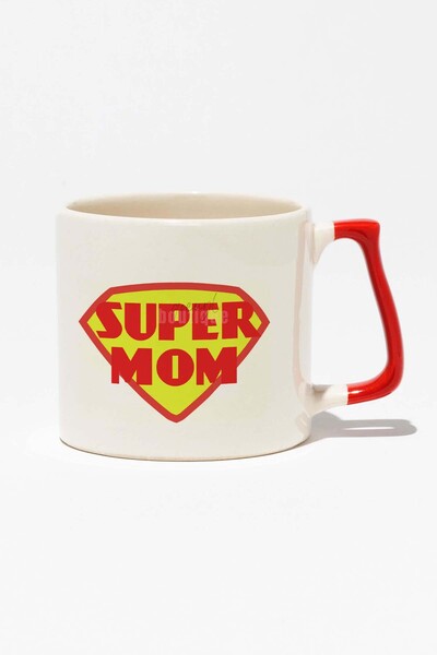 qoeuyl boutique كوب سيراميك حديث مطبوع عليه Super Mom لعيد الأم بمقبض أحمر