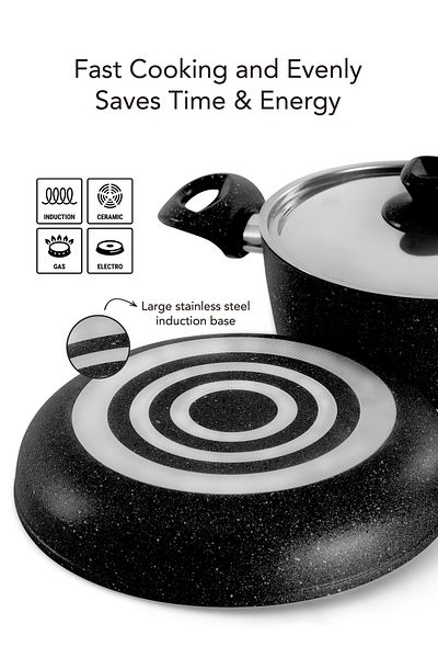 GRANDİ Titanium 10-piece Set Coated Pots And Pans Stainless Steel Lids - Black 18-20-22-26 26 26
