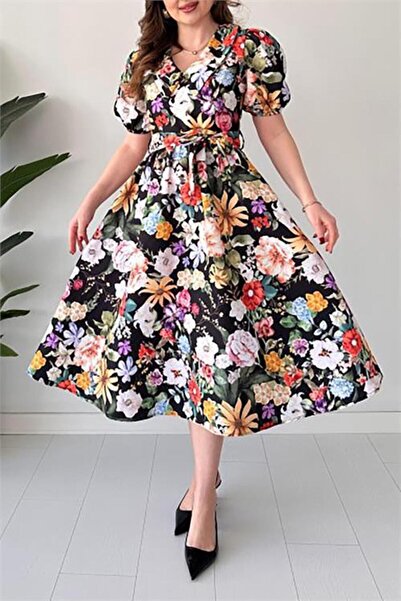 Dipmoda Φόρεμα με ζωσμένο ύφασμα ποπλίνα με λουλούδια DPMY3467