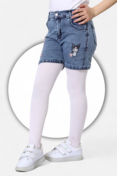 ModiClas Kuromi Nakışlı-Pamuklu-Kar Yıkamalı-Yarım Lastikli-Kız Çocuk Şortu