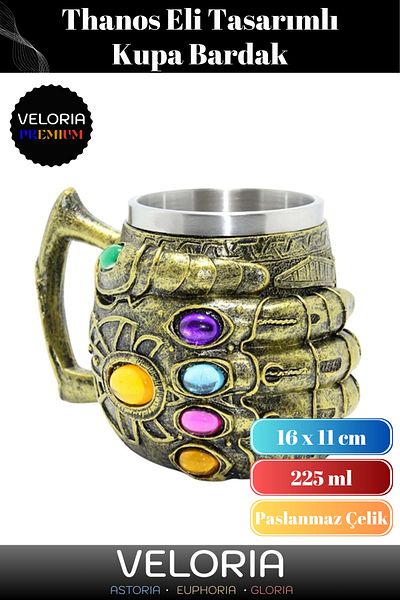 Veloria Premium Decorative Gift for Lover Friend Stainless Steel Thanos Hand Design Mug Cup 16X11 cm
