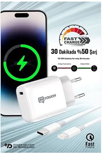 İntouch 25W Şarj Cihazı ve Kablo Type-C To Lightining