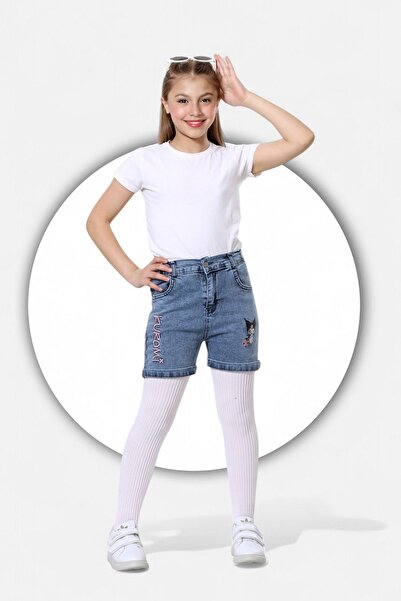 ModiClas Kuromi Nakışlı-Pamuklu-Kar Yıkamalı-Yarım Lastikli-Kız Çocuk Şortu