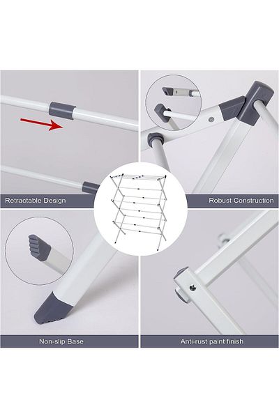 COOYA Multi-layer folding clothes drying rack, metal material, light and durable, easy to assemble, gray