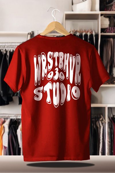 FEEL STYLE Cotton Oversize Printed 3 Thread Raster Red T-Shirt Wrst Studio