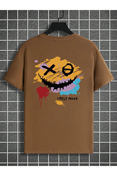 Revasser Unisex Men/Women Smile Custom Printed Oversize Cotton Crew Neck T-Shirt