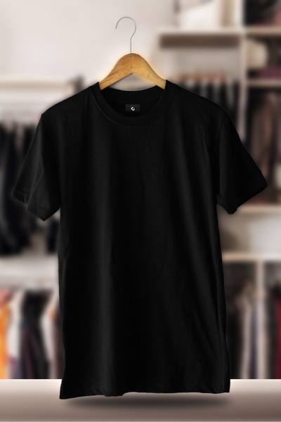 CC STORE تي شيرت قطني أسود كبير الحجم بدون طباعة 3 خيوط نقطية