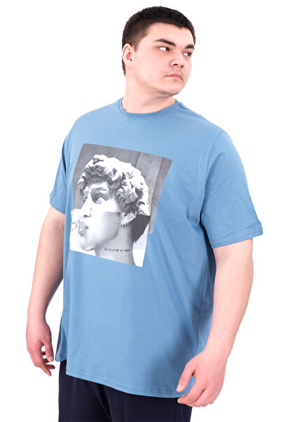 ModeXL Чоловіча футболка великого розміру - Синя Mode XL - Велосипедна комір STATUE U25027