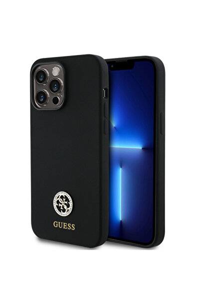 Guess iPhone 14 Pro Max uyumlu Kılıf Guess Lisanslı Yazı ve Taşlı 4G Logolu S...