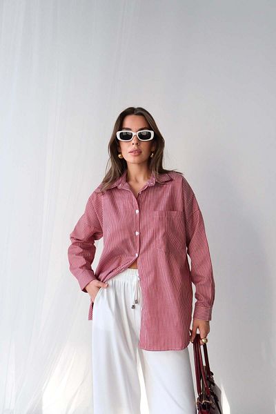Hatun Atila Trend Striped Pattern Long Sleeve Shirt - Red White