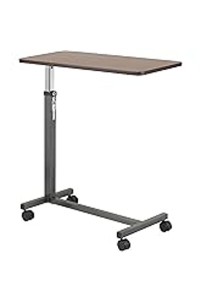 GENERAL Adjustable Overbed Medical Table with Walnut Steel Legs and Wheels